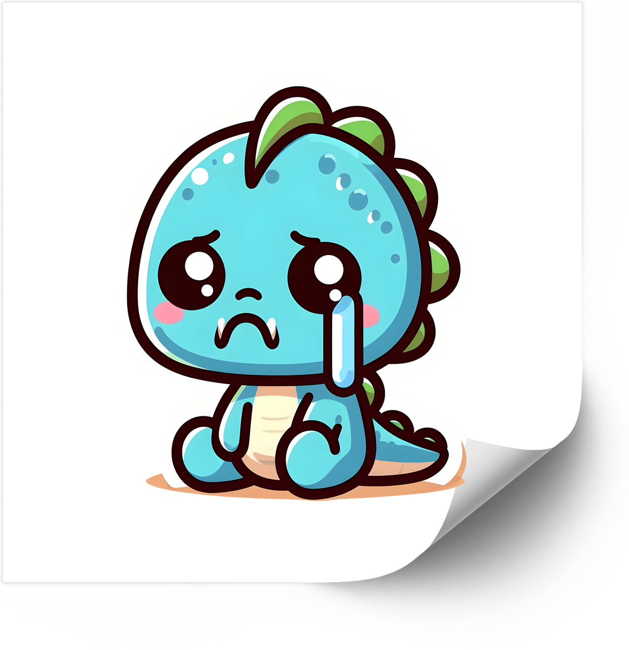 Sad Kawaii Blue Dinosaur Sticker | Cute Crying Dino Vinyl Decal