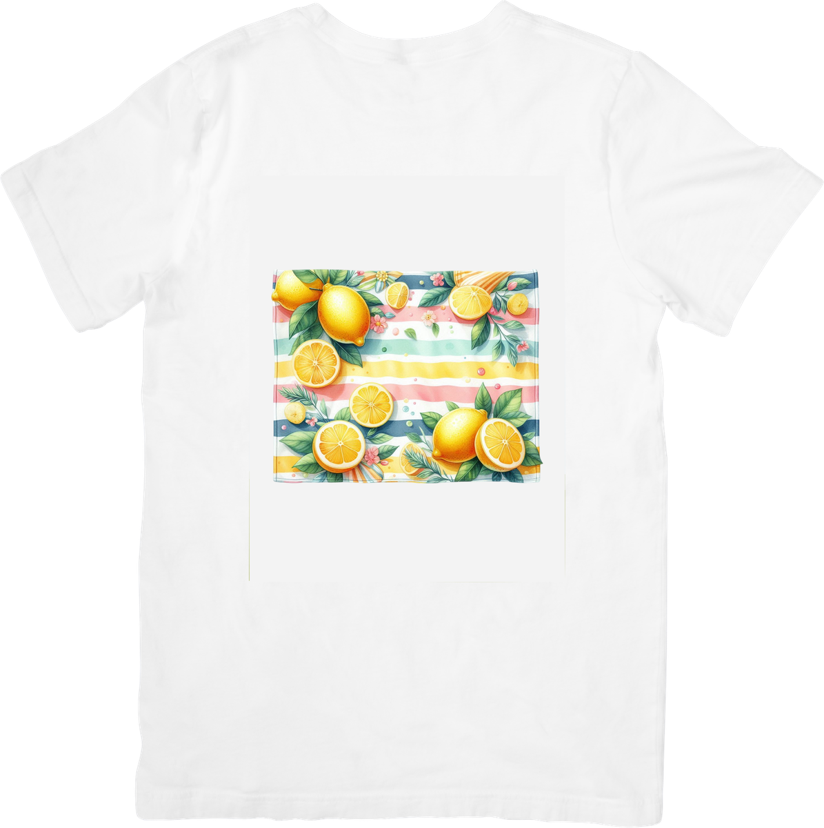 Lemon Stripe Pattern T-Shirt | Watercolor Citrus Graphic Tee | Summer Fruit Lover Gift