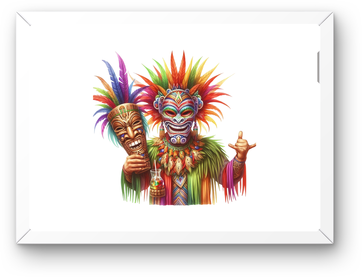 Tribal Carnival Masks Wall Art | Colorful Festival Feather Print | Cultural Decor Gift