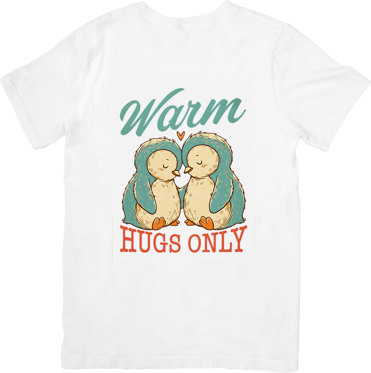 Warm Hugs Only Penguins T-Shirt | Cute Winter Penguin Graphic Tee | Cozy Gift