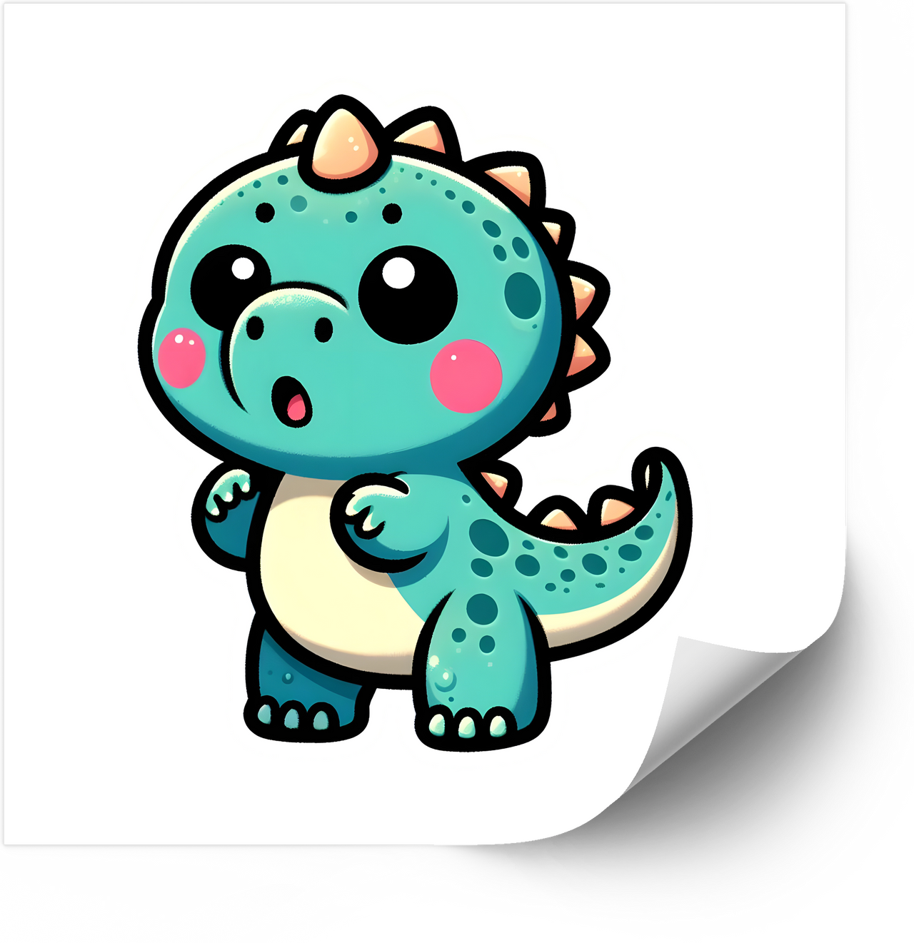 Kawaii Teal Dinosaur Sticker | Cute Surprised Baby Dino Vinyl Decal