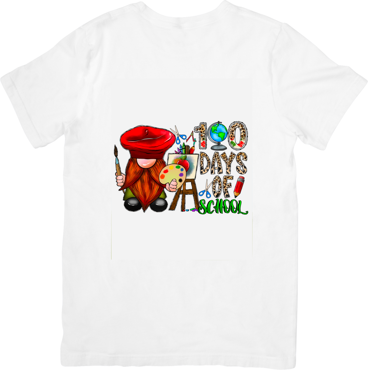 100 Days of School Gnome T-Shirt | Bold Patriotic Art Teacher Graphic Tee | School Pride Gift