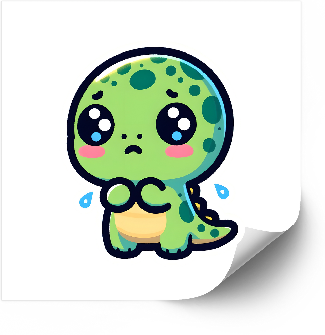 Anxious Kawaii Dinosaur Sticker | Cute Nervous Green Dino Vinyl Decal