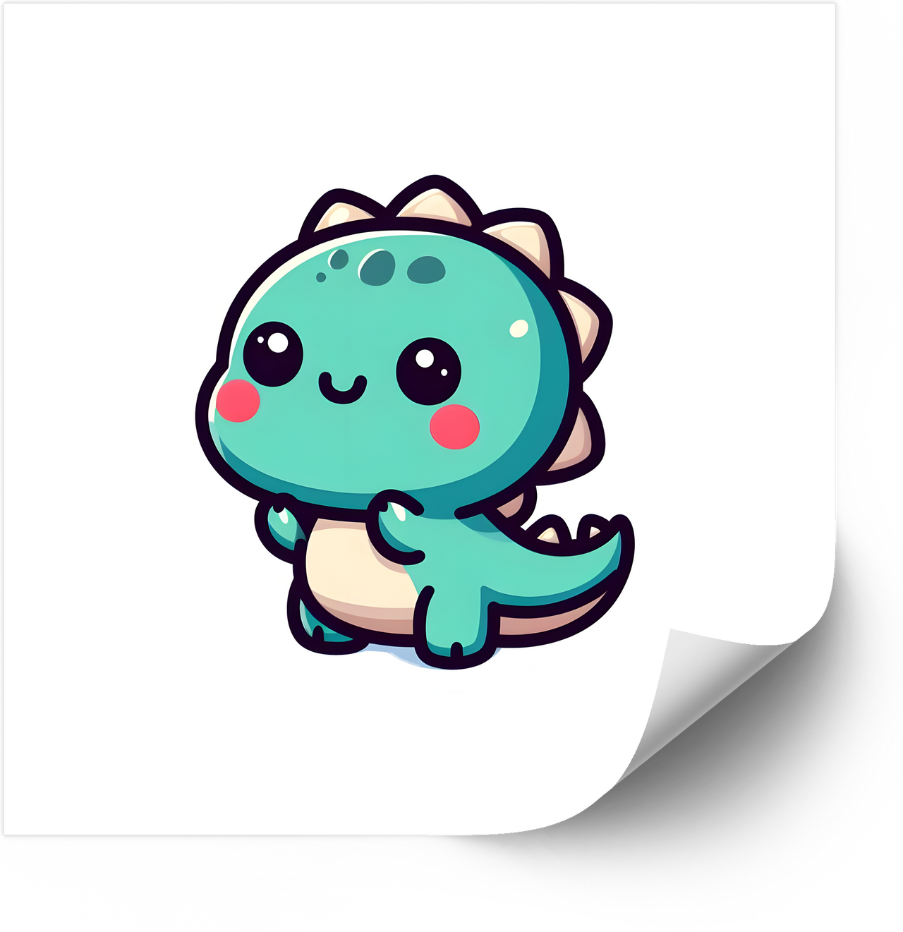 Happy Kawaii Dinosaur Sticker | Cute Waving Teal Dino Vinyl Decal
