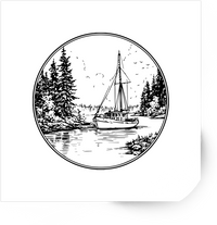 Thumbnail for Sailboat on Lake Sticker | Black & White Lakeside Scene Vinyl Decal | Nautical Outdoor Gift