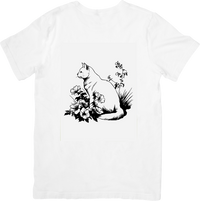 Thumbnail for Elegant Cat With Flowers T-Shirt | Black Line Art Floral Graphic Tee | Cat Lover Gift