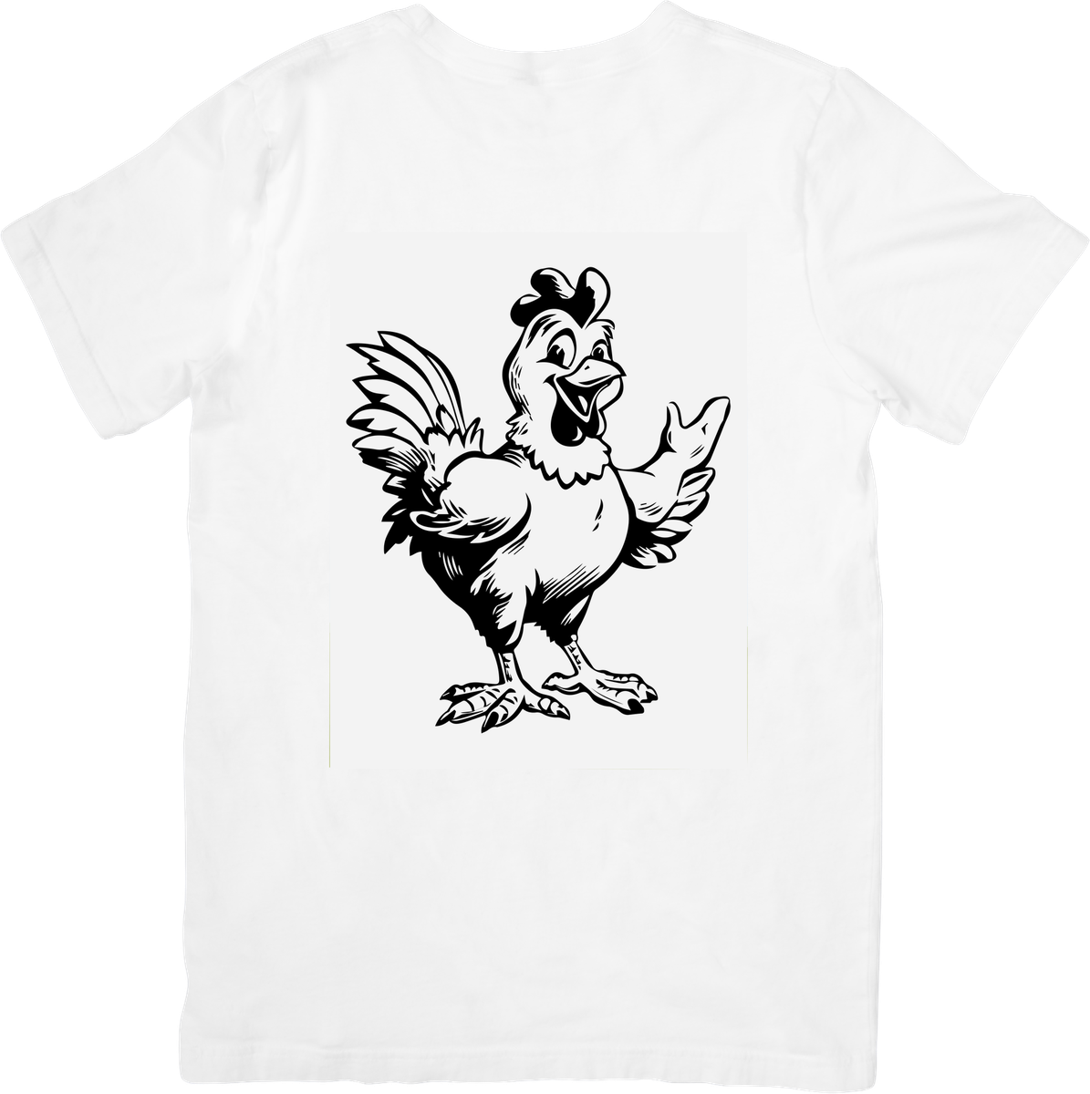 Cheerful Cartoon Rooster T-Shirt | Black & White Chicken Graphic Tee | Farm Lover Gift