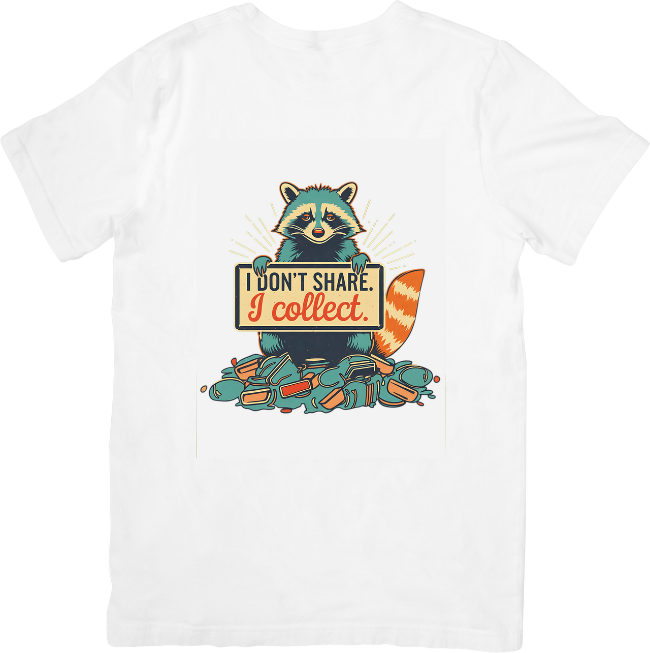 Raccoon Collector T-Shirt | Bold Patriotic Funny Retro Animal Graphic Tee | Hoarder Humor Gift