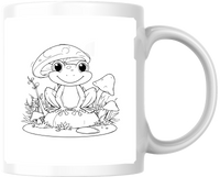 Thumbnail for Cute Frog on Mushroom Mug | Black & White Coloring Style Coffee Mug | Kids Gift
