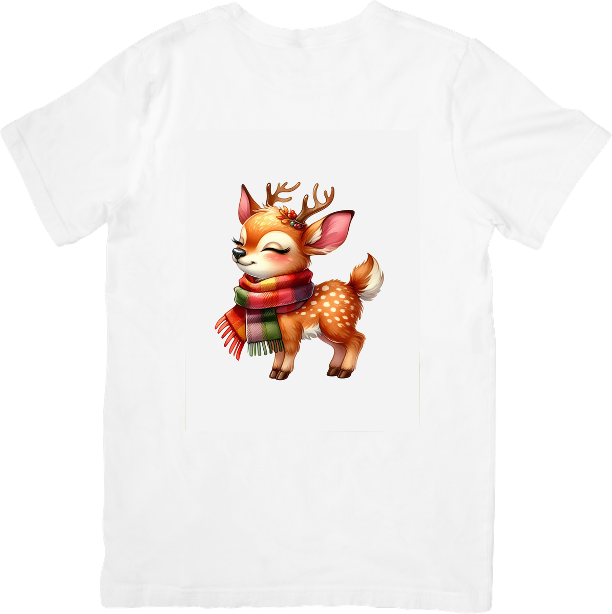 Cute Christmas Deer T-Shirt | Watercolor Fawn with Scarf Graphic Tee | Holiday Gift