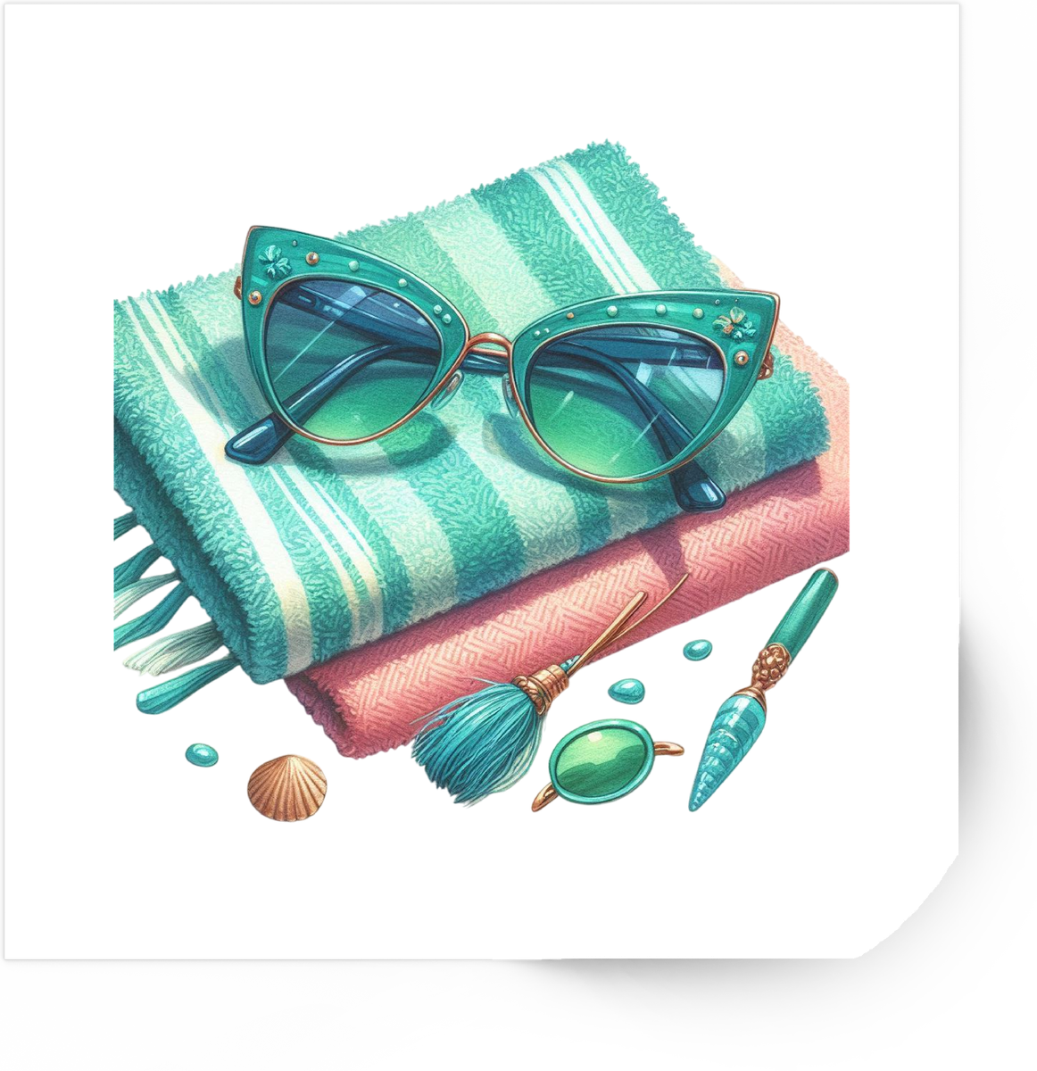 Retro Sunglasses & Beach Towels Sticker | Watercolor Summer Vacation Vinyl Decal | Beach Gift