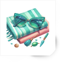Thumbnail for Retro Sunglasses & Beach Towels Sticker | Watercolor Summer Vacation Vinyl Decal | Beach Gift
