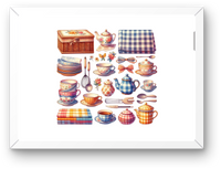 Thumbnail for Vintage Tea Set Collection Wall Art | Gingham Cottage Kitchen Print | Cozy Home Gift