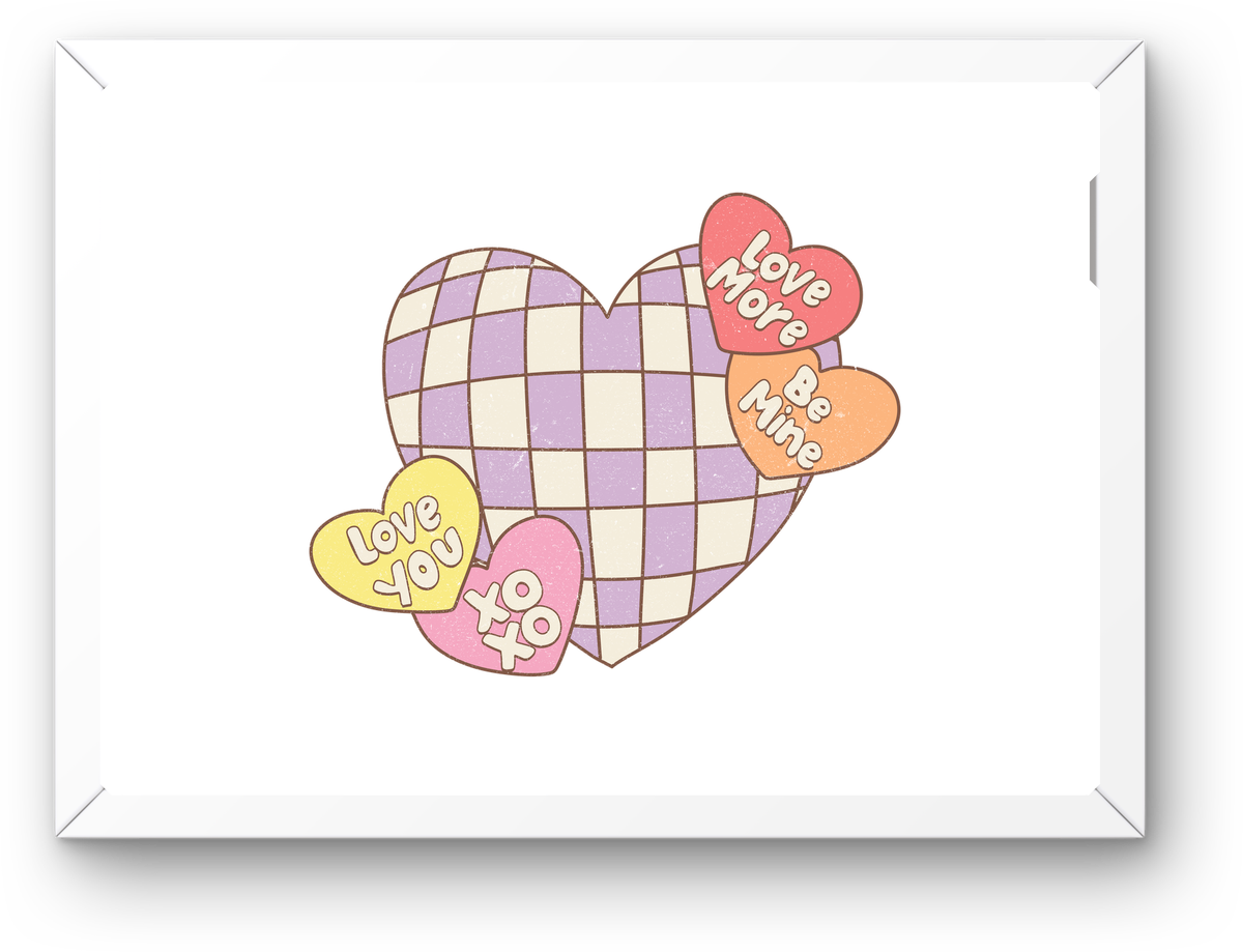 Retro Checkered Heart Wall Art | Pastel Candy Hearts Valentine Print | Love Romantic Gift