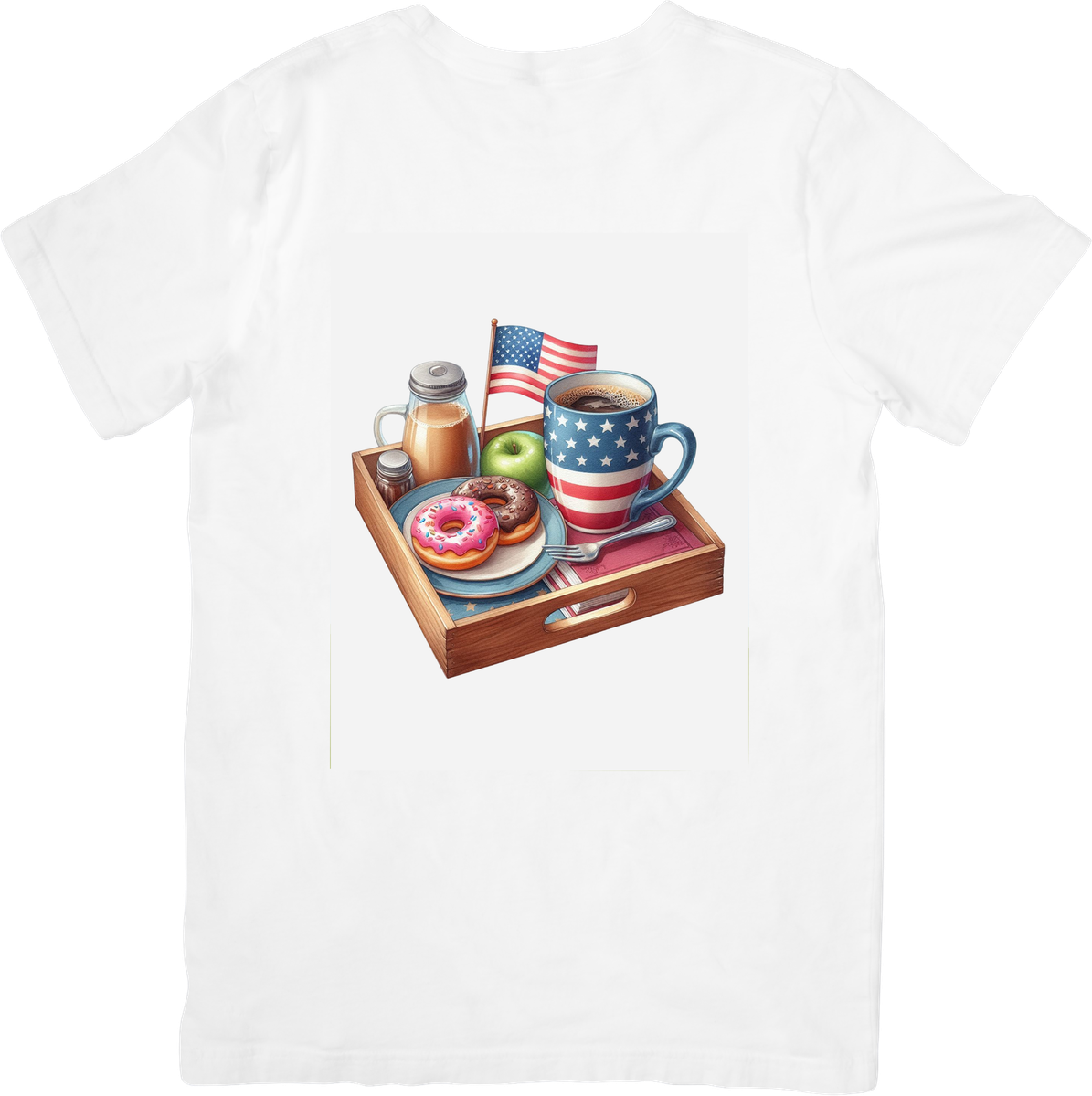 Patriotic Coffee Tray T-Shirt | American Flag Breakfast Graphic Tee | 4th Of July Gift