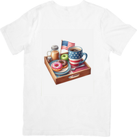 Thumbnail for Patriotic Coffee Tray T-Shirt | American Flag Breakfast Graphic Tee | 4th Of July Gift