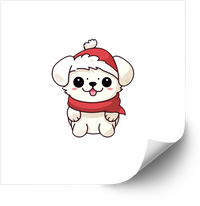 Thumbnail for Christmas Puppy Sticker | Bold Patriotic Kawaii Holiday Dog Vinyl Decal | American Dog Christmas