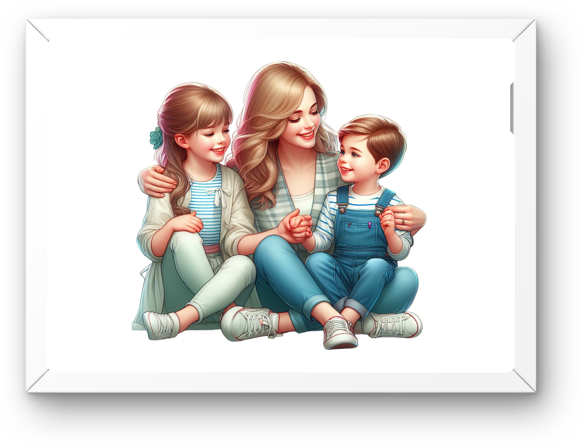 Mother And Children Wall Art | Heartwarming Family Portrait Print | Mom Home Decor Gift