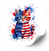 Thumbnail for Patriotic American Flag Watercolor Kitten Sticker | Cute 4th Of July Cat Vinyl Decal