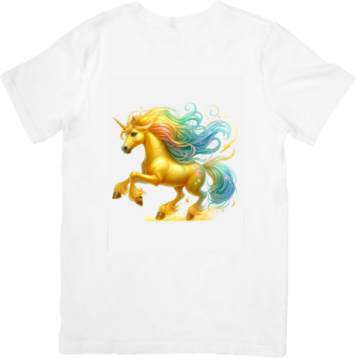 Rainbow Mane Unicorn T-Shirt | Magical Golden Pony Graphic Tee | Fantasy Kids Gift