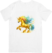 Thumbnail for Rainbow Mane Unicorn T-Shirt | Magical Golden Pony Graphic Tee | Fantasy Kids Gift