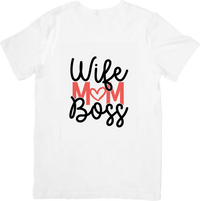 Thumbnail for Wife Mom Boss T-Shirt | Bold Patriotic Empowering Script Graphic Tee | Mother's Day Gift
