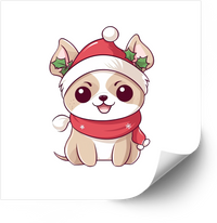 Thumbnail for Santa Holly Puppy Sticker | Bold Patriotic Kawaii Christmas Holiday Dog Vinyl Decal | Dog Lover Gift