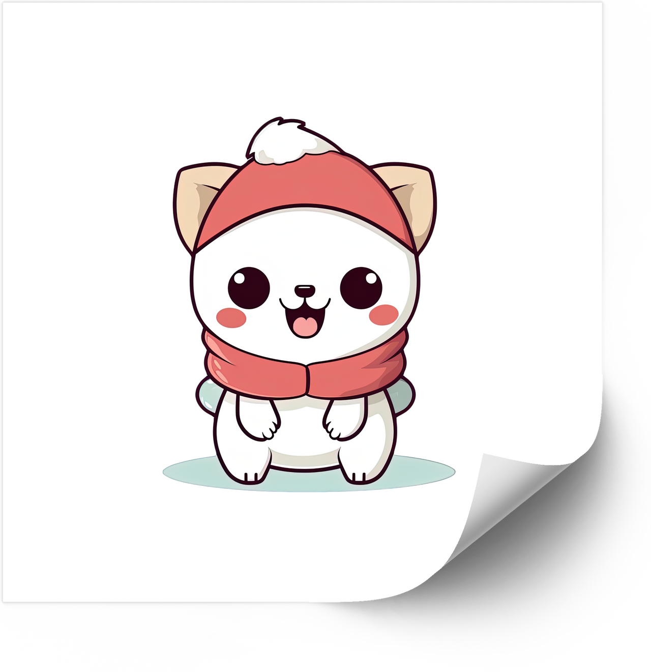 Cute Kawaii Cat Santa Hat Sticker | Christmas Kitten Vinyl Decal