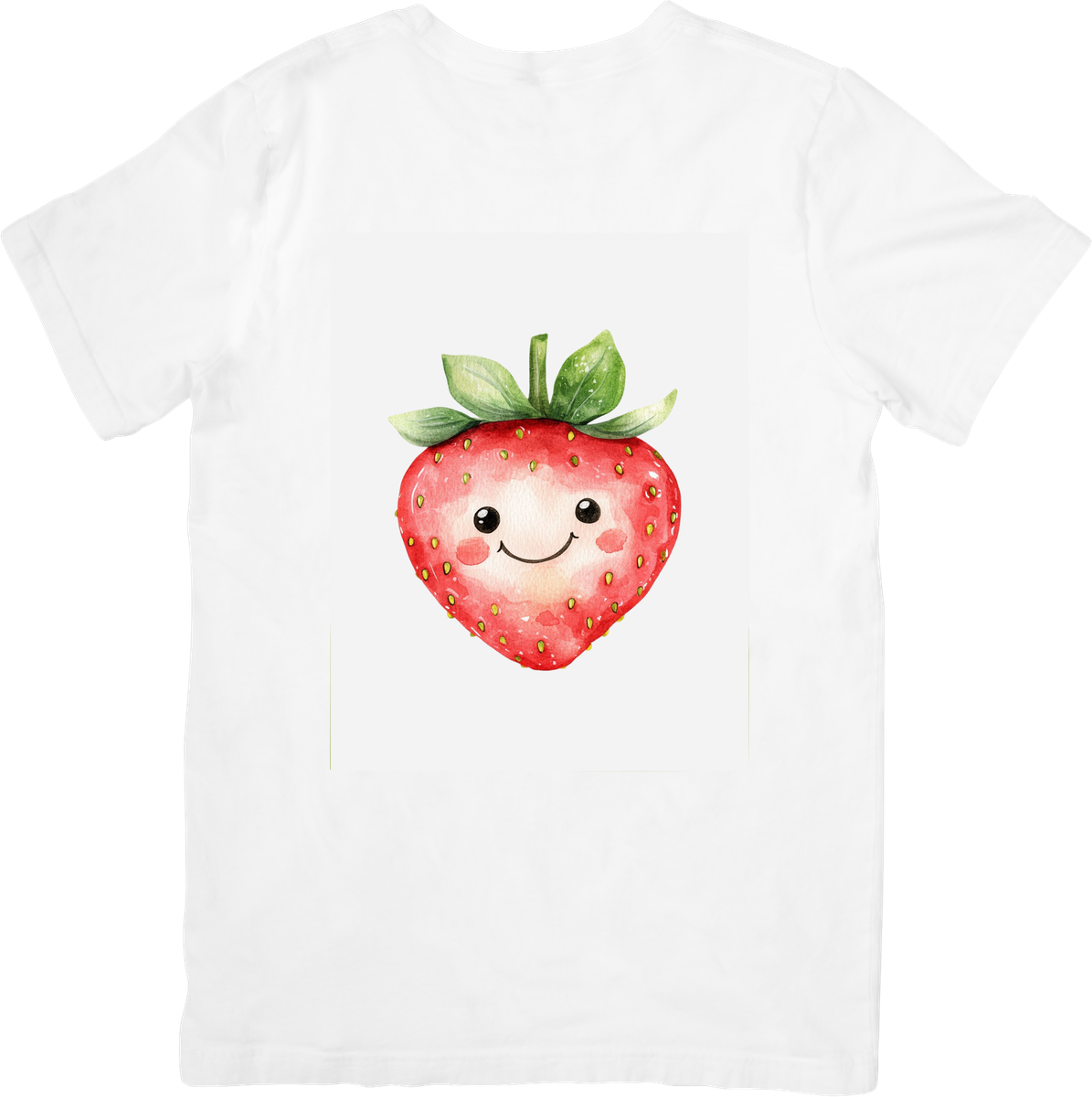 Cute Smiling Strawberry T-Shirt | Kawaii Watercolor Fruit Graphic Tee | Adorable Kids Gift