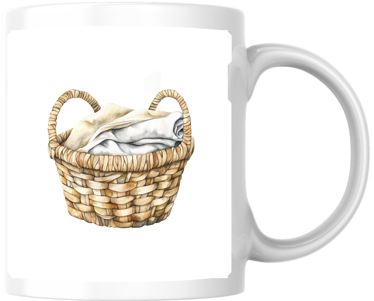 Laundry Basket Mug | Cozy Watercolor Linen Coffee Mug | Home Lover Gift