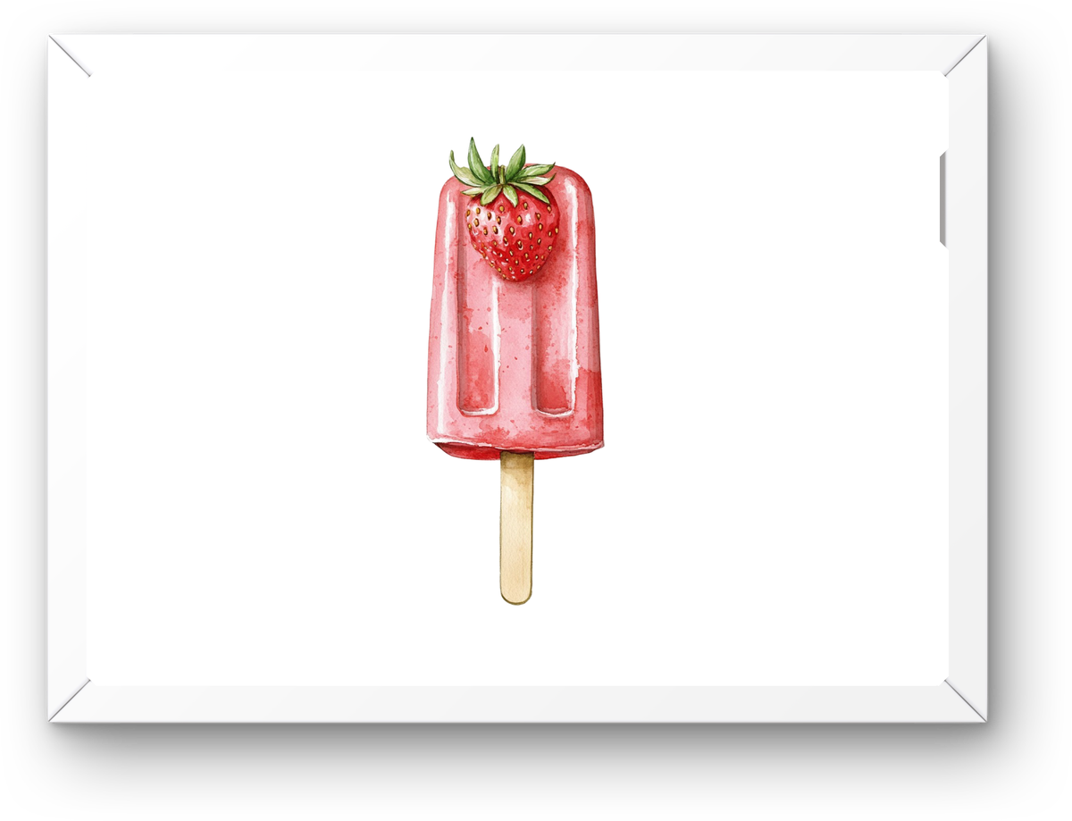 Strawberry Popsicle Wall Art | Watercolor Summer Treat Print | Kitchen Kids Room Gift