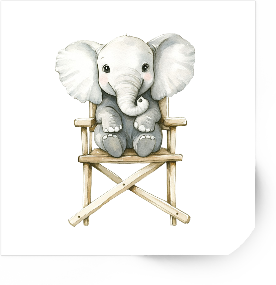 Baby Elephant in Director Chair Sticker | Cute Watercolor Nursery Vinyl Decal | Kids Gift